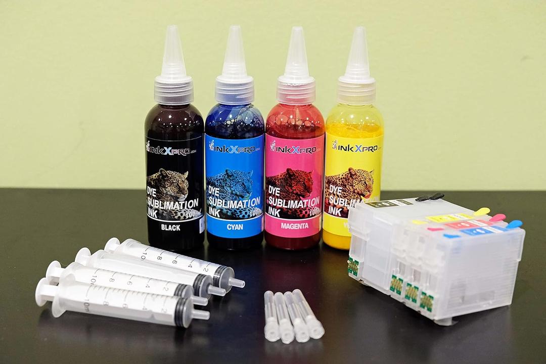 INKXPRO Brand 4X100ml Sublimation Refillable Cartridge Kit with Auto Reset Chips- Workforce WF-7210 WF-7710 WF-7720 Printer (RC252S)