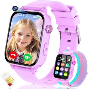 4G Kids Smart Watch GPS Tracker, Smartwatch for Kid with Video Calling, Voice Chat, Class Mode, SOS , Pedometer, Alarm, SIM Card HD Touch Screen Phone Watch Gift for 4-12 Girls Boys (Light Purple)