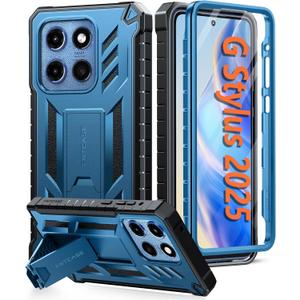 FNTCASE for Motorola Moto G-Stylus-5G-2025 Case: Military Grade Drop Proof Protection Mobile Cover with Kickstand | Matte Textured Rugged Shockproof TPU for Moto G Stylus 2025 Case - Blue