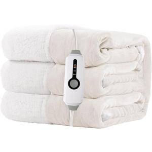 Electric Heated Blanket 72"x84" Full Size for Safe All Night Rest, Dual-Sided Microplush Sherpa for Bedroom Couch Use, 4 Heat Settings & 10 Hours Auto Off Energy Saving, Machine Washable-Lvory