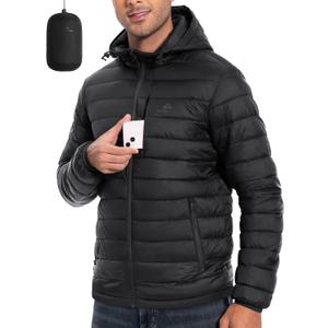 Pioneer Camp Men's Lightweight Packable Puffer Jacket with Hood Warm Puffy Winter Jacket Coat Insulated for Ski Hiking Travel (Black)