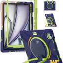 BRAECN Case for iPad Air 13 Inch M3 2025/ M2 2024 & iPad Pro 12.9 6th/5th/4th/3rd Gen: Military Grade Silicone Protective Cover w/Pencil Holder, Kickstand, Swivel Handle, Shoulder Strap, Navy Green