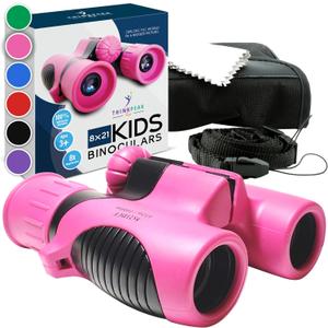 Think Peak Pink Binoculars Science Toy for Kids Ages 3-12 Years - Real Compact Outdoor Adventure & STEM Educational Nature Hiking Explorer for Bird Watching, Camping Children’s Birthday Gift