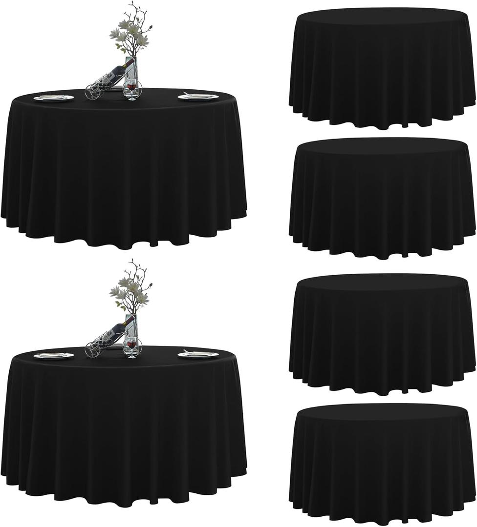 Round Tablecloth,6 Pack 120inch Stain and Wrinkle Resistant Polyester Table Cloth,Decorative Fabric Table Cover for Kitchen,Dinning,Party,Wedding Round(Black) (6 Pack 120R)