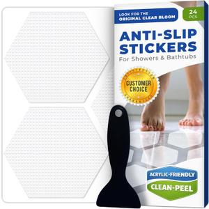 Anti-Slip Shower Stickers for Tub & Shower Floor  Original White Hex Non-Slip Bathtub Stickers, 24 Pack 3.25, Micro-Pyramid Grip, Scraper Included, Easy Apply