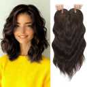 TYQ Hair Toppers for Women with Thinning Hair,14 Inch 360 3D Synthetic Curly Wavy Side Part Clip in Bangs(Dark Brown Mixed Chestnut)