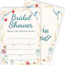 Bridal Shower Invitation Card (4"x6") - Set Of 25 Wedding Invitations With Envelope - Floral Watercolor Flowers Invites For Bridal Shower Party - Engagement Party Supplies - A06