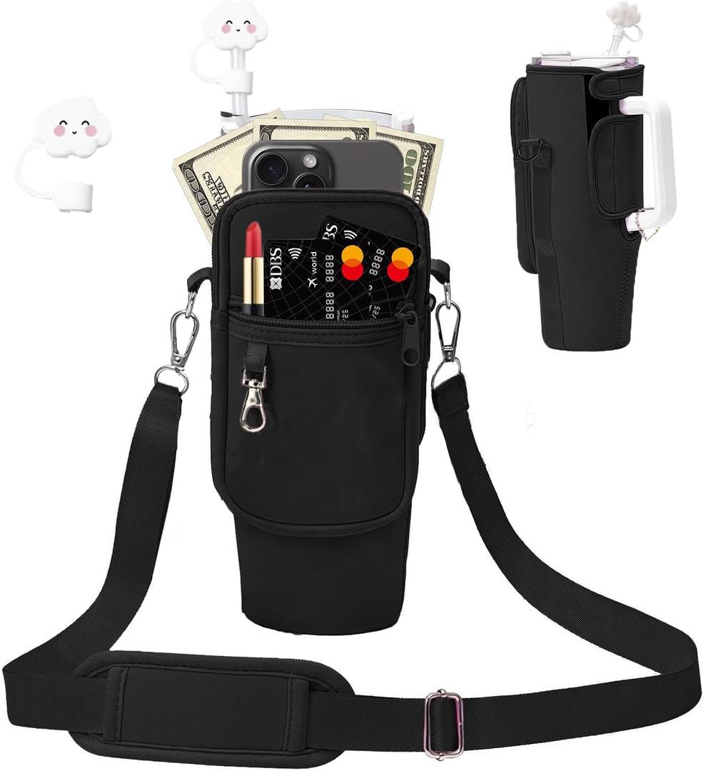 SAE&SVNG Initial A-Z Carrier Bag for Standley Cup 40 oz, Stanley Cup Holder with Strap for Stanley 40 oz Tumbler with Handle, Stanley Cup Accessories with Stanley Straw Cover & Letter Charm No Letter