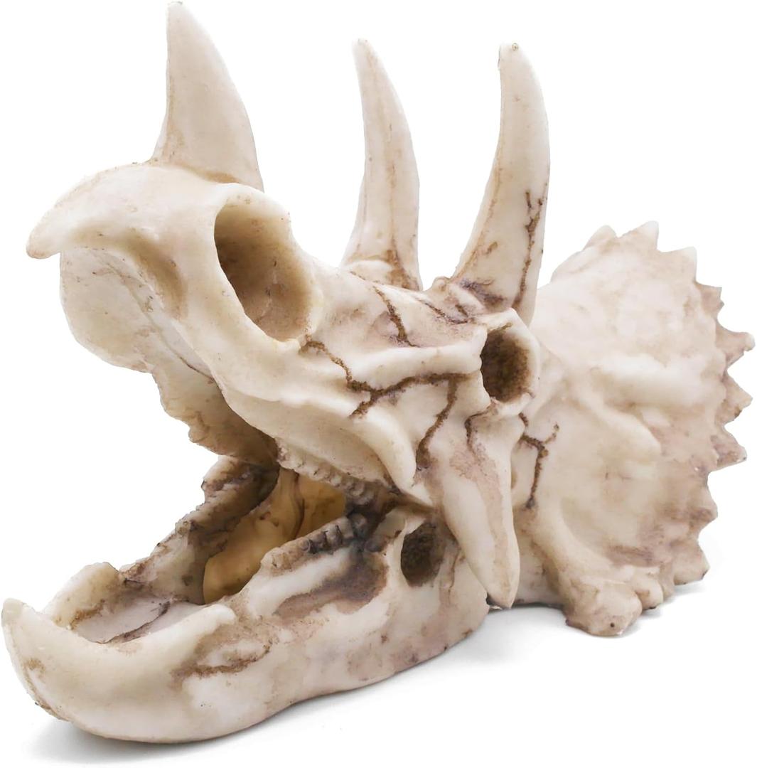 Fish Hideout Cave Dinosaur Animal Skull Reptile Ornament Halloween Dcor for Terrarium Aquarium Large Decorations Betta Tarantula Snake Decor Bones (Triceratops)