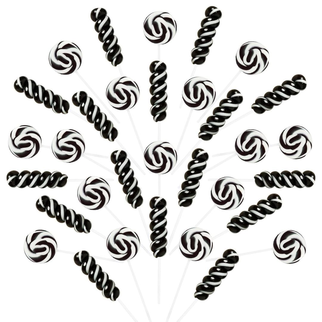 2 x 32 Counts Black White Twisty and Swirl Lollipops Blackberry Flavor, Individually Wrapped Lollipop Suckers Candy Bulk, Party Candy Buffet Lollipops Swirl, Halloween Treats Suckers (EXP 05/29/27)