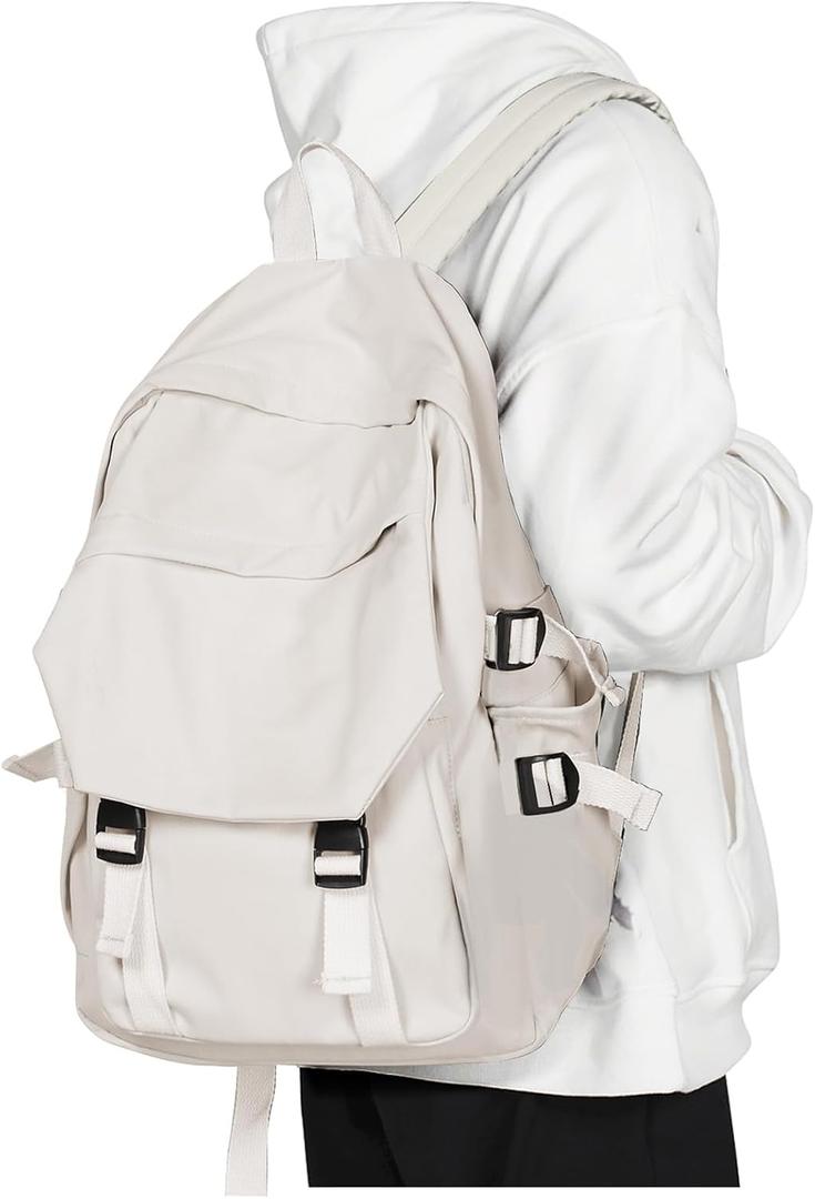 coowoz Lightweight School Bag Casual Daypack College Laptop Backpack for Men Women Water Resistant Travel Rucksack for Sports High School Middle Bookbag for girls White Small