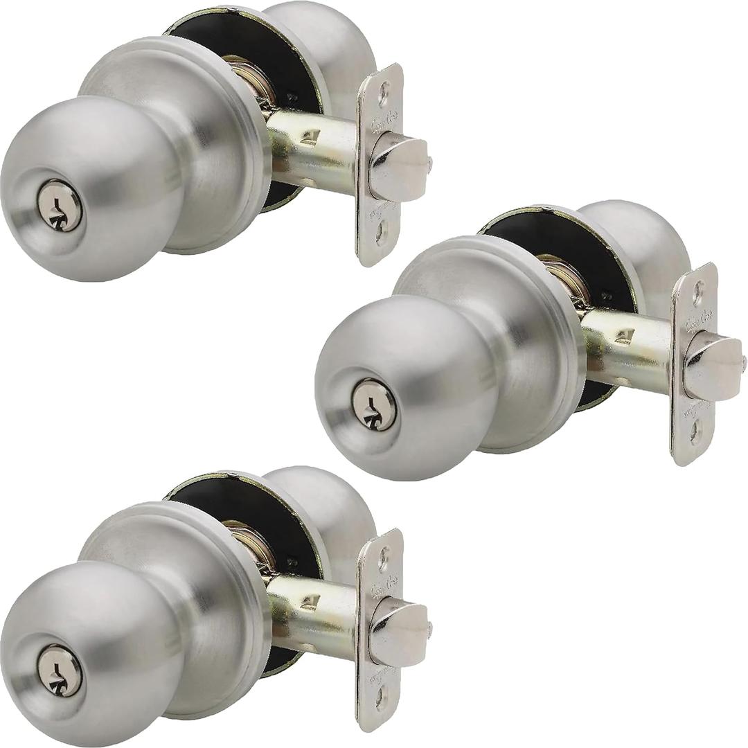 Copper Creek BK2040SS-3 Ball Door Knob, Keyed Entry Function, 3 Pack, in Satin Stainless