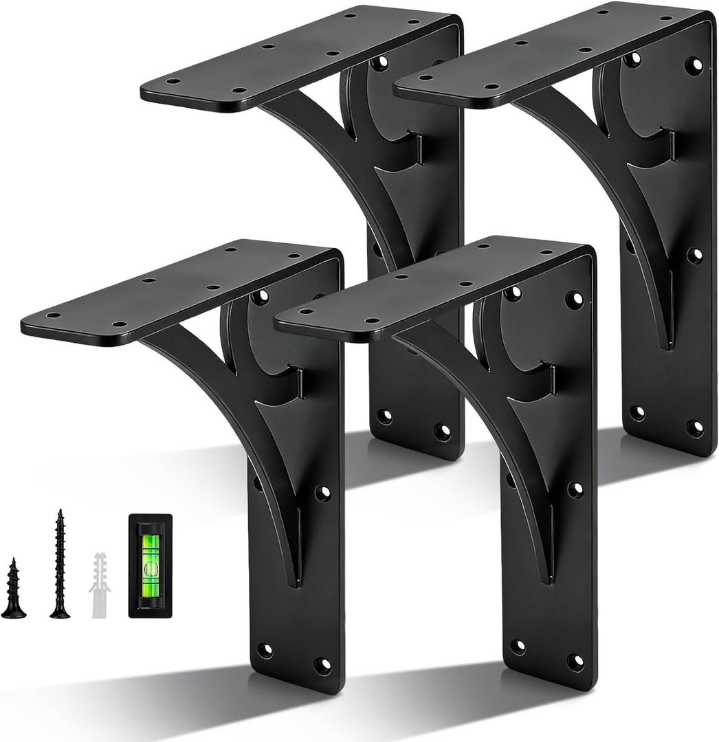 4PCS Heavy Duty Shelf Brackets for 8-10in Shelves - 330LBS Capacity,Metal L Brackets for Wall Mounted Shelving - Decorative & Sturdy Support for Floating Shelves,DIY Projects - Hardware Included