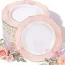 WDF 60pcs Pink Dessert Plates - 7.5inch Baroque Pink and White Disposable Dessert Cute Cake Plates for Upscale Parties &Wedding-Special for Baby Shower, Brithday, Mother's Day