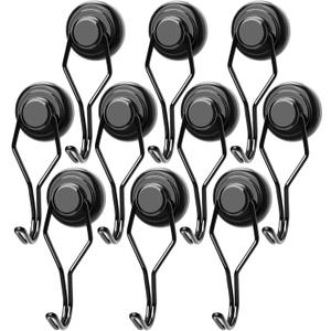 MIKEDE Magnetic Hooks 10 Pack 80Lbs Heavy Duty Neodymium Magnet Hooks Black Magnetic Swivel Hooks for Hanging Rust Proof Strong Magnets with Hook Magnetic Metal Hanger for Storage (12.66 in)