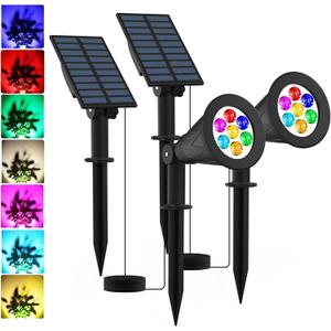 T-SUNUS RGB Solar Landscape Spotlights Christmas, Color Changing Spot Lights Waterproof IP65 Garden Pond, 180 Adjustable Halloween Wall Tree Light Separately Installed for Outdoor Indoor 2 Pack