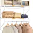 ThreeHio Expandable Closet Shelves Wall Mounted, 2 Pack Closet Shelving with Hanging Rods, Wall Shelving for Walk-in Closet, Hanging Shelves Organizer and Storage for Closet, Laundry