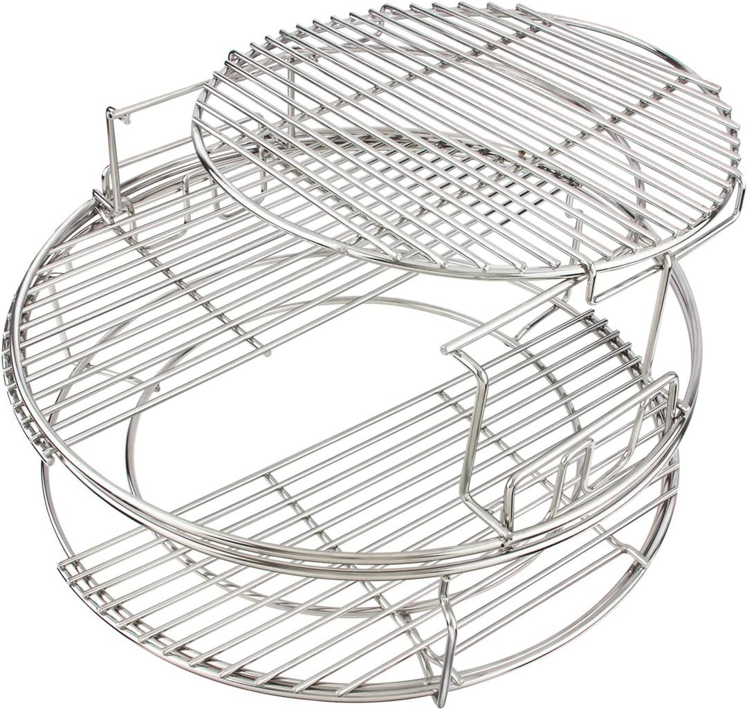 KAMaster 3 Tier 5 Piece BBQ Replacement Kit for Large Big Green Color Egg,Stainless Steel Grill Stack Rack with Removable Cooking System,BBQ Grill Basket Grill Expander Rack Ultimate Set Fit L BGE