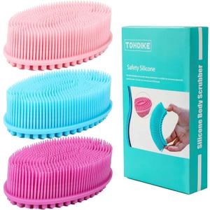 TDHDIKE Silicone Body Scrubber Loofah - Set of 3 Soft Exfoliating Body Bath Shower Scrubber Loofsh Brush for Sensitive Kids Women Men All Kinds of Skin