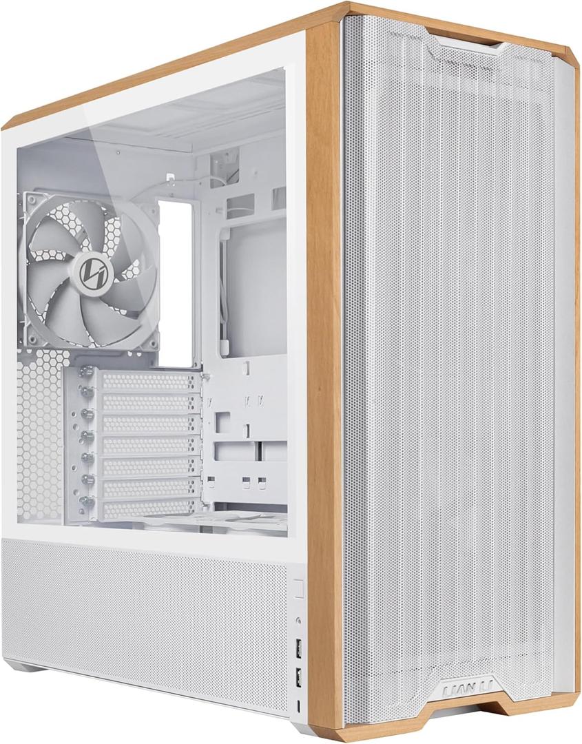 Lian Li LANCOOL 217 Genuine Walnut Wood Computer Case, Mid-Tower ATX PC Case with 5 Pre-Installed PWM Fans 2x170mm, 2x120mm & 1x140mm, Flexible PSU & Cable Installation - White (LAN217W)
