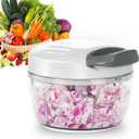 Manual Food Processor Vegetable Chopper 2.3 Cup Small Mini Hand Pull String Onion Chopper Garlic Mincer Cutter with 3 Stainless Steel Blades - White