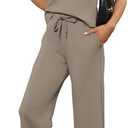 SAMPEEL Two Piece Sets for Women Casual Travel Vacation Outfits Summer Wide Leg Crop Pants Lounge Sets, M