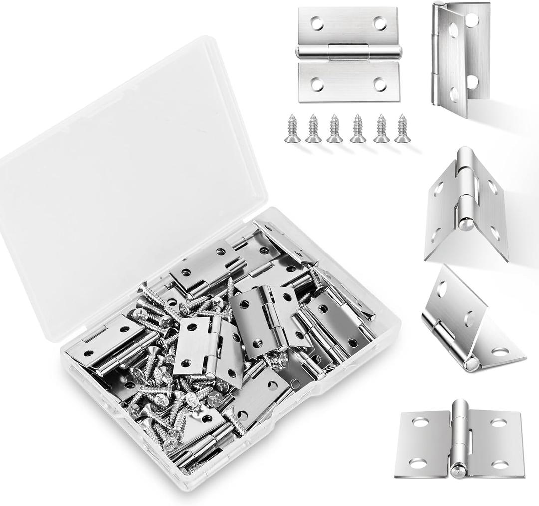 20 Sets Small Hinges with Screws, Stainless Steel Jewelry Box Hinges Silver, 1 in Mini Hinges for Wooden Box, Folding Butt Hinges, Miniature Hinges, Jewelry Box Hardware Hinges