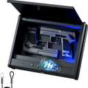 PINEWORLD Biometric Gun Safe for Handgun, Pistol Safe with Fingerprint,Backlit Keypad,Keys, 3 Quick Access Safe, Gun Case with Interior Light&Type-C Port for Home,Nightstand,Car, Steel Cable Included