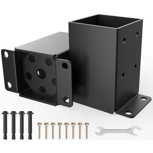 4x4 Post Base, Heavy Duty Post Anchor Base, Inner Size 3.5x3.5 Inch, 13 Gauge Thick Solid Steel Fence Post Brackets, Rust-Proof Black Powder-Coated for Pavilion Porch Railing Pergola(2 Pcs)
