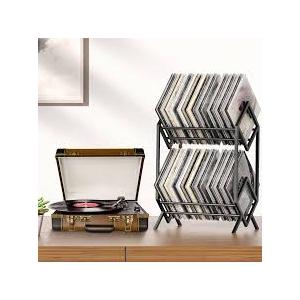 RUILALIFE 2TierVinylRecordStorageHolder With Dividers, 200 LPs Albums Storage Rack Shelf, Steel Music Records Display Shelf Organizer For Book, Magazine, Files