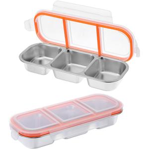 2 Pack Stainless Steel Snack Containers with Lids - 3 Compartment Stainless Steel Snack Box, 20oz (600ml) Leakproof Food Storage for Home, Work, Travel (10.3" x 4.05" x 1.57")
