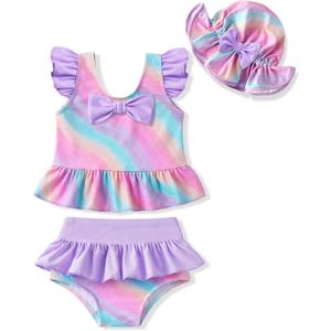 HONGTEYA Baby Girl Swimsuit Toddler Bathing Suit Girl Summer Beach Bikini Sun Protection Easy Dry(12-18 Months, Rainbow)
