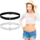 2 PCS Crop Top Band Adjustable Elastic Belts for Women Shirt Tuck Band Women Stretchy Invisible Crop Top Bands Waist Belt for Sweaters Tucking Shirts (Black White)