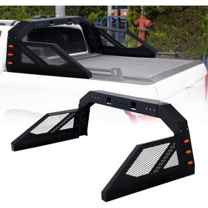 Universal Truck Bed Chase Rack Roll Bar, Adjustable Roll Bars with 6 Amber Side Marker Lamps, Universal Fit for Pickup Trucks, Toyota Tundra, Black