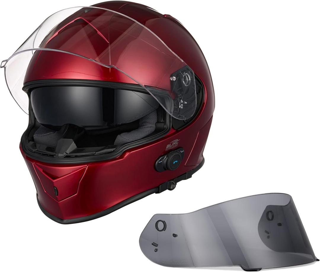 VCAN Bluetooth Integrated Full Face Motorcycle Helmet with Dual Visor (X-Large, Gloss Wine Red)