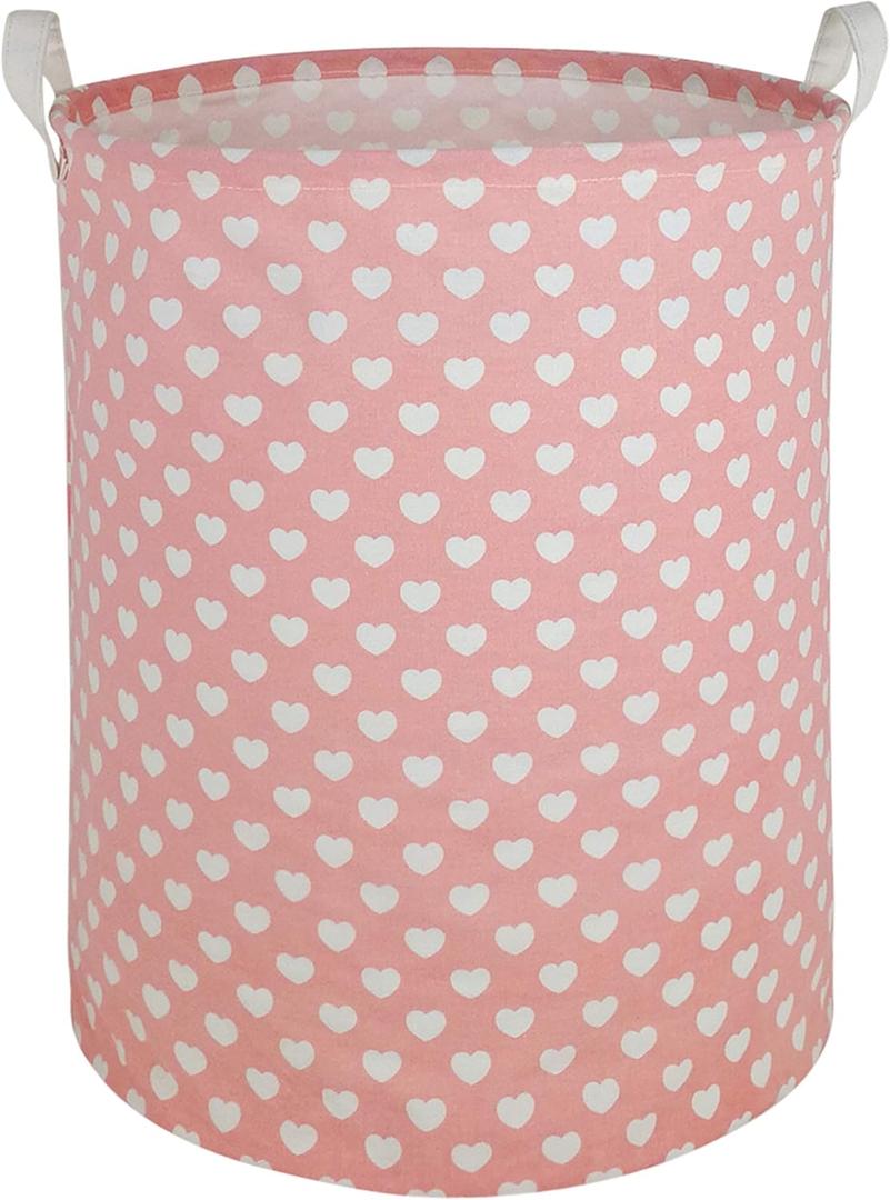 Pink Laundry Basket Kids Hamper Storage Bins Girls Nursery Hamper Waterproof Organizer Toy Box Large Canvas Collapsible Chest for for Bedroom, Clothes Organizer Basket, Toys Bin, Room Decor