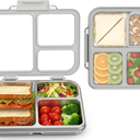 FAJSL Stainless Steel Bento Box for Kids Adults, 3Compartment Metal Lunch Box with Clear Lid & Removable Silicone, Lunch Box Kids with Silicone Inner Container for Meal Prep, School, Office (Grey)