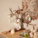 WDS WONDROUS 12-Piece Easter Hanging Ornaments Set, Plastic Bunny & Letter Eggs with Green Vintage Pattern, Spring Home Decor for Wall Door Tree Table, Easter Party Supplies Gift (Green and White)