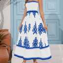 Summer Dress for Women Boho Floral Sundress 2025 Flowy Casual Spaghetti Strap A Line Beach Vacation Maxi Dress (White, S)