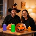 3 Pcs Flameless Candles Battery Operated Wax LED Flickering Flameless Pillar Candles with Remote for Halloween Christmas Home Wedding Autumn Decor(Orange,Purple,Green)