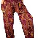 LOFBAZ Harem Pants for Women Yoga Boho Hippie Clothing Bohemian Palazzo Beach Maternity Pajama Gypsy Indian Travel Clothes Floral 1 Maroon M