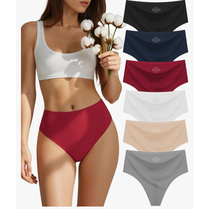 Seamless Underwear for Women Cotton Thongs High Waisted Soft Breathable No Show Panties Invisible Stretch 6 Pack Size S