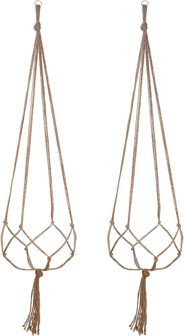 EBOOT 2 Pack 48 Inch Large Macrame Plant Hanger Rope to Hang Flower Pot Plant Holder for Indoor Outdoor Decorations, 4 Legs (Linen Color)