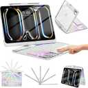 TSQQST Clear Wireless Keyboard Case for iPad Pro 11 Inch (M5/M4) 2025/2024 with Pencil Holder & Multi-Touch Trackpad, Visible PCB, 3-Brightness & 7-Color Backlight, 360 Rotating Stand, White