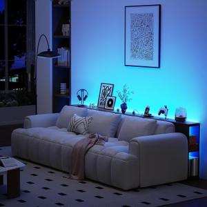 BROTTAR 79" Behind Couch Table with Lights and Bookcase, Industrial Long Sofa Table with Power Outlet & Human Body Sensor, Skinny Console Table with Storage for Entryway, Living Room (Rustic Brown), 79" x 7.9" x 29.7"