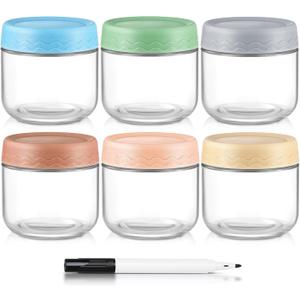 DRKIO 10 Oz Overnight Oats Containers with Lids - 6 Pack Glass Storage Jars with Airtight Lids Wide Mouth Mason Food Jars Great for Meal Prep Salad Chia Pudding Snacks Yogurt Sugar Spice Cereal