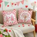 2 x Pink Valentine's Day Pillow Covers 18 x 18 Inch Set of 4, Valentines Decor Love Heart Designs Decorative Pillowcases for Home Sofa Couch Cushion Decoration