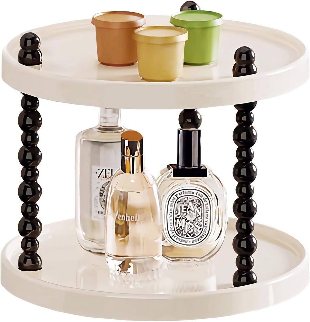 Wlz 2 Tier Makeup Organizer, Skincare Make Up Storage Perfume Organizers Tray for Vanity Dresser Bathroom Counter, Cute Cosmetic Lotion Beauty Countertop Display Case (Round)