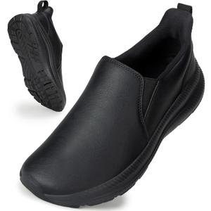 ZOVE Wide Toe Box Shoes Women Wide Width Waterproof Leather Hands Free Nursing Sneakers Ultra Light Extra Wide Walking Sneakers Non-Slip Chef Diabetes Nurse Work Shoes (9-9.5 Wide, Full Black)