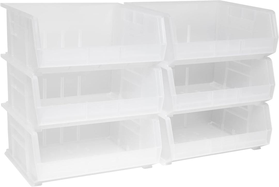 Akro-Mils 30250 AkroBins Plastic Storage Bins, Space-Saving Stackable Bins for Garage, Pantry, Craft Organization, 15" x 16" x 7", Clear, 6-Pack